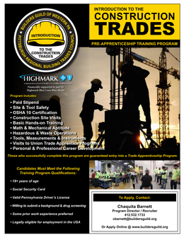 Flyer from The Builders Guild Pre Apprentice Training Program